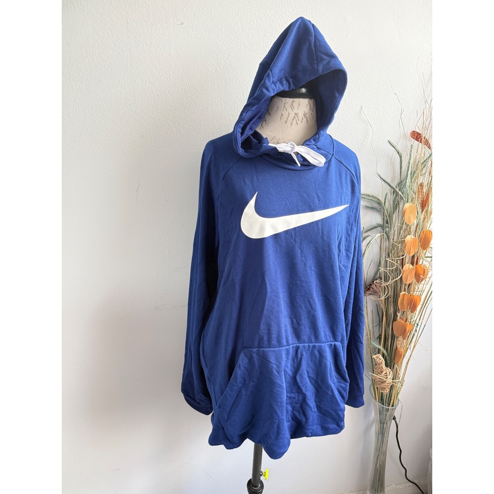 Nike‎ Mens Dri-FIT Hoodie Royal Blue White Swoosh Logo Pullover XL